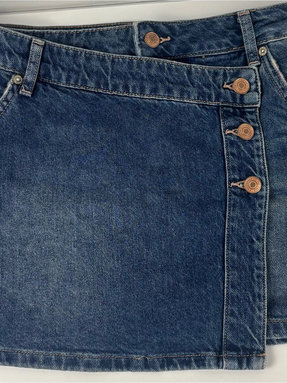 We The Free Dark Blue Denim Button-Front Skirt